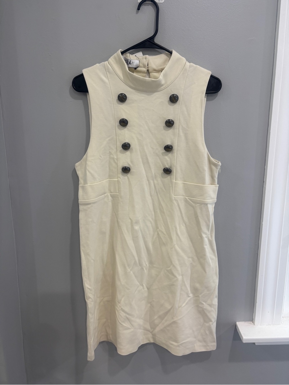 Tibi Cream Sleeveless Double-Breasted Shift Dress Mock Neck Sleeveless Ponte L